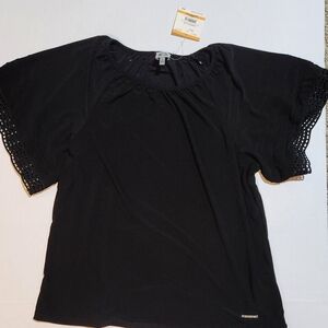 Anne Klein Black Blouse with Lace Sleeves